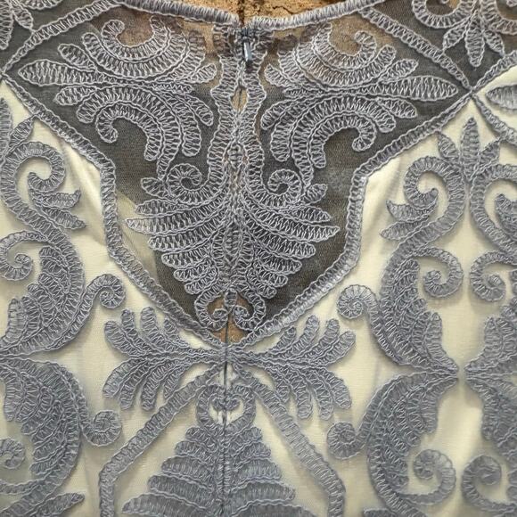 Tadashi Shoji Blue Stone Cotton Embroidered Tulle Cap Sleeve Dress Size 4 - Picture 8 of 9